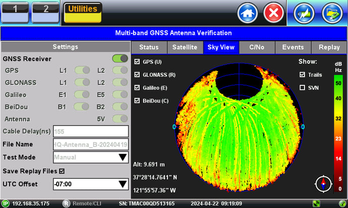 Example of the combined 72-hour signal quality map for an antenna under test
