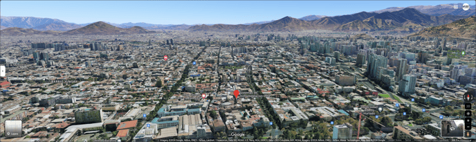 A panoramic view of buildings and major topographic features around the GNSS antenna field of view. (Santiago, Chile)