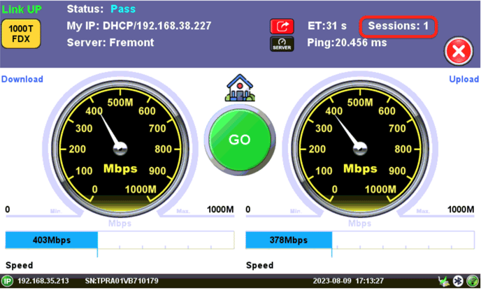 V-TEST internet access speed test with a single session offered a poor performance on this particular port.