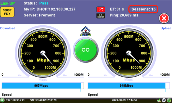 V-TEST internet access speed test with 16 sessions offered good performance on this particular port.