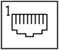 Simplified RJ48 connector diagram, with pin 1 location reference