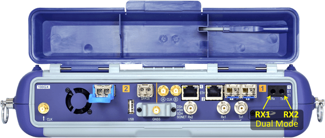 TX340S (Bantam Version) showing the dual receiver configuration in Dual DSn Monitor mode. The TX port converts into a secondary RX port.