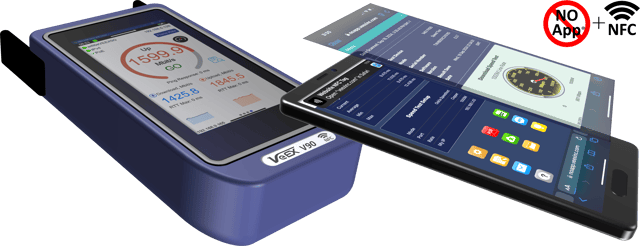 V90 test results transfer to smartphone via NFC