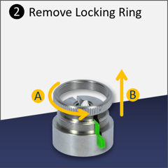 VeEX's field-replaceable Optical Connector Protector - Replacing the ferrule: Step 2 - Unscrew and remove the Locking Ring that secures the ferrule.