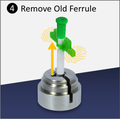 VeEX's field-replaceable Optical Connector Protector - Replacing the ferrule: Step 4 - Remove the old or damaged field-replaceable ferrule. Grab it by the wing tips.