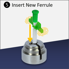 VeEX's field-replaceable Optical Connector Protector - Replacing the ferrule: Step 5 - Carefully insert the new ferrule, holding it by the tips of its "wings"
