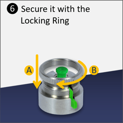 VeEX's field-replaceable Optical Connector Protector - Replacing the ferrule: Step 6 - Insert and screw in (finger tight) the Locking Ring, to secure the new ferrule in place