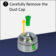 VeEX's field-replaceable Optical Connector Protector - Replacing the ferrule: Step 7 - Carefully remove the ferrule's Dust Cap