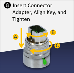 VeEX's field-replaceable Optical Connector Protector - Replacing the ferrule: Step 8 - Insert the appropriate Univeral Connector Adapter, align its key and screw it (finger tight) to secure.