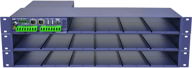 Three RFTS-400 1RU modular chassis, with MCU without modules