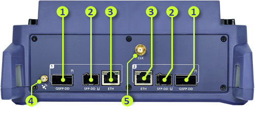 Connector panel and test ports of the VeEX MTX642 400G test set