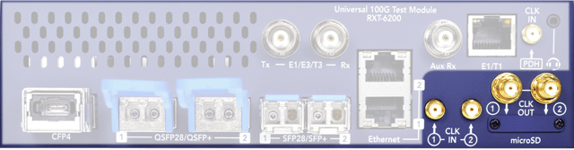 External clock input ports (SMA) available on VeEX RXT-6200+ test modules