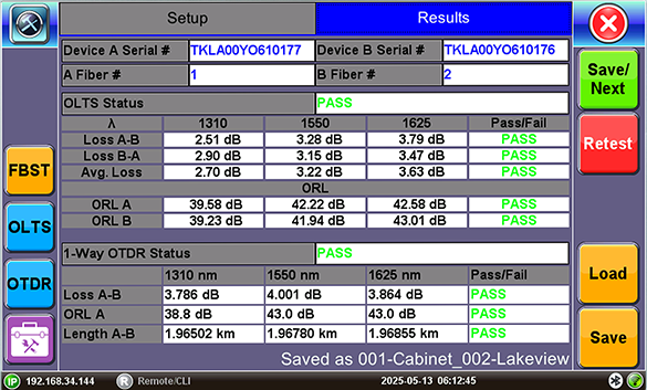 VeEX's FiberBEAST bidirectional test results