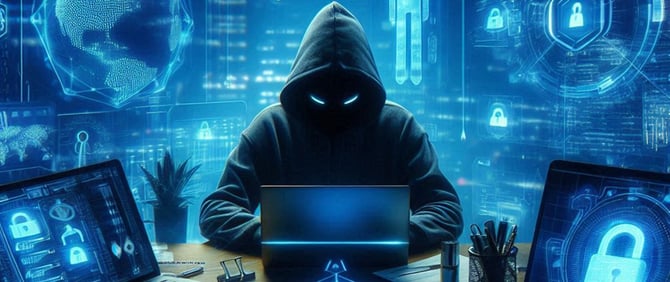 Image of a hacker threatening cyber security