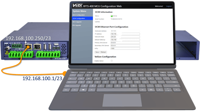 Initial configuration of the RFTS-400 using the MCU Ethernet (Eth1) port