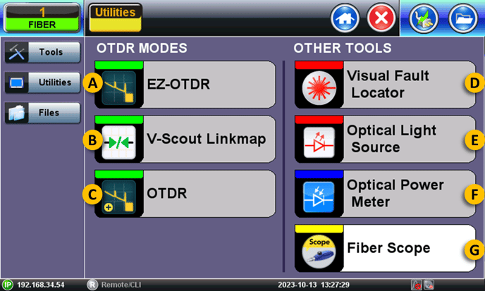 Main menu of VeEX RXT-4100+ series