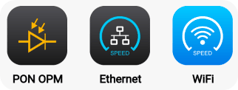 Test application buttons allow access to the different test functions