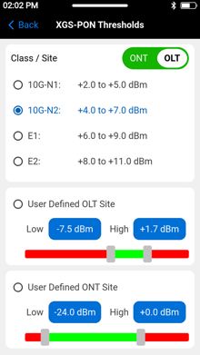 OPM XGS-PON thresholds configuration page