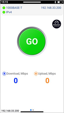 VeEX PX90 10/100/1000BASE-T (RJ45) Speed Test page, before measurement is started