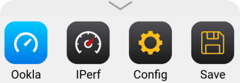 Test application menu (swipe up to display it) for Ethernet & WiFi, with Ookla Speedtest selected 