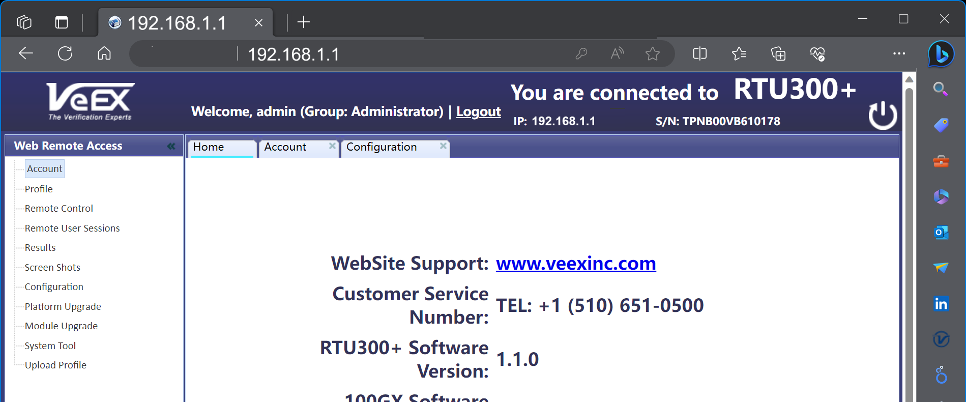 RTU-300+ Web Remote Access page