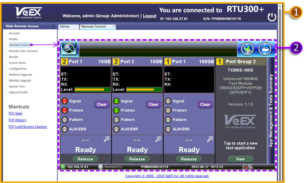 RTU Web Remote Access UI with module's (VNC) Remote Control GUI