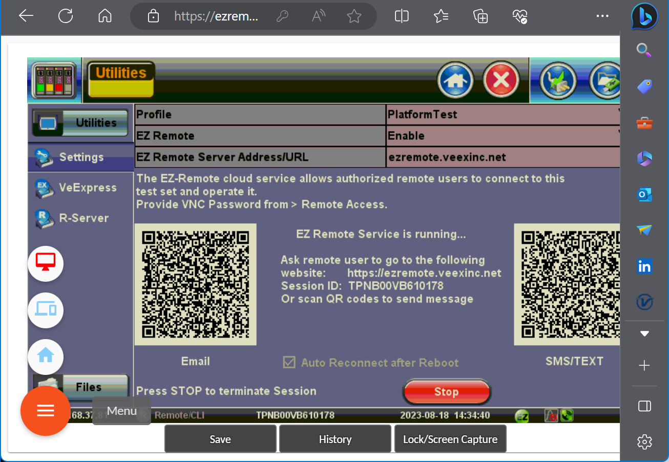 EZ-Remote information screen with QR codes for automatic email and text message generation